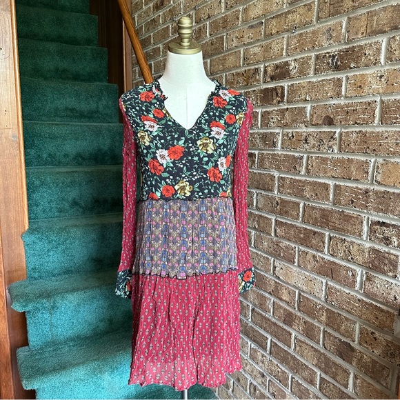 Sundance Patterns of Wonder Long Sleeve Floral Patchwork Hippie Boho Chic Dress - Picture 4 of 10